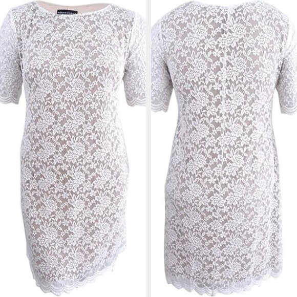 connected apparel Dresses & Skirts - Connected Apparel Elbow Sleeve Sheath Lace Dress